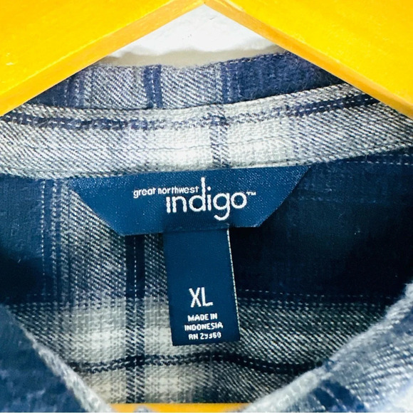Plaid Blue Gray Button Down Flannel Long Sleeves Women's XL Indigo - Picture 4 of 7